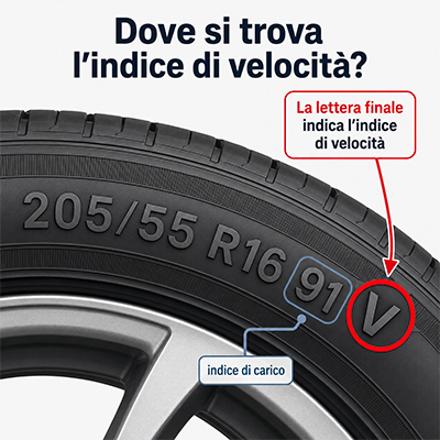 Indice di velocità sul fianco dello pneumatico