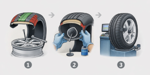 Riparazione professionale dello pneumatico con patch e plug dall’interno
